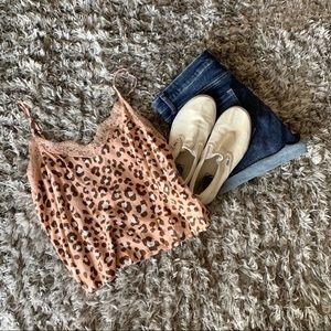 Pink/tangerine leopard print tank top